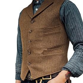 Men's Vest Waistcoat Wedding Event / Party Holiday Wedding Party Vintage 1920s Spring Fall Pocket Polyester Breathable Pure Color Single Breasted V Neck Regula