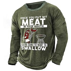 Mens Graphic Long Sleeve Tee: Once You Put My Meat In Your Mouth Funny BBQ Hot Dog Pun