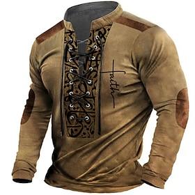 Men's Letter Graphic Prints Graphic Tee Vintage Shirt Long Sleeve T shirt Shirt Fashion Designer Casual Outdoor Vacation Daily Wear Black Brown Green Spring