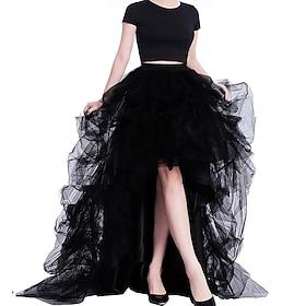 Women's High Waist High Low Layered Tulle Floor Length Spectial Occasion Skirt Retro Vintage Punk Gothic Halloween Party Wedding Carnival