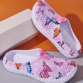 Women's Breathable Mesh Slip-On Water Shoes β Lightweight Butterfly Print Beach Garden Clogs for Summer