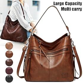 Women's Crossbody Bag Tote Shoulder Bag Hobo Bag PU Leather Outdoor Daily Holiday Zipper Large Capacity Waterproof Durable Solid Color Brown spot Date red Blac