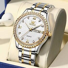 OLEVS Fashion Men's Watch Rotating Dial Diamond Sport Quartz Watch Stainless Steel Quartz Men Wristwatches Diamond-encrusted Luxury Business Waterproof Luminou