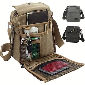 Men's Canvas Crossbody Shoulder Bag – Multi-Pocket Travel Messenger Bag with Zipper Compartments for Outdoor, Commuting, and Daily Use