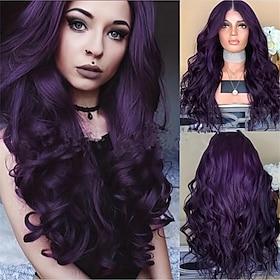 Synthetic Wig Curly Middle Part Wig Long Purple Synthetic Hair Women's Fashionable Design Cosplay Soft Purple Halloween Wigs