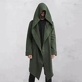 Men's Trench Coat Hooded Cloak Outdoor Daily Wear Fall Winter Polyester Outerwear Clothing Apparel Fashion Streetwear Plain Pocket Hooded