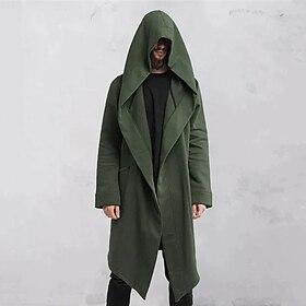 Men's Trench Coat Hooded Cloak Outdoor Daily Wear Fall  Winter Polyester Outerwear Clothing Apparel Fashion Streetwear Plain Pocket Hooded