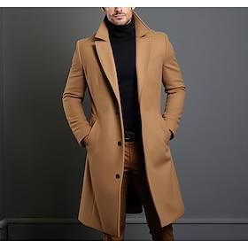 Men's Winter Coat Overcoat Long Trench Coat Outdoor Daily Wear Fall  Winter Outerwear Clothing Apparel Fashion Streetwear Plain Lapel Single Breasted