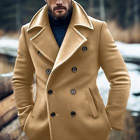 Men's Winter Coat Peacoat Trench Coat Outdoor Daily Wear Fall Winter Polyester Thermal Warm Windbreaker Outerwear Clothing Apparel Fashion Streetwear Plain La