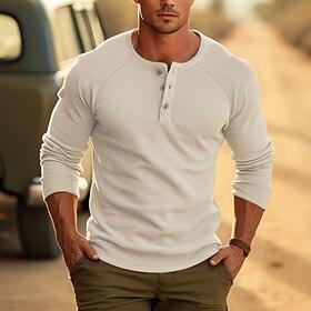 Men's T Shirt Henley Shirt Tee Top Long Sleeve Shirt Long Sleeve Plain Fashion Designer Basic Classic Henley Vacation Street Going out Spring   Fall Black Whit