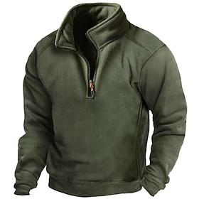 Men's Zip Sweatshirt Polar Fleece Tactical Black Army Green Brown Gray Half Zip Plain Sports Outdoor Daily Holiday Streetwear Basic Casual Spring Fall Cloth