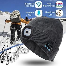 Bluetooth Beanie Hat with Lights Microphones Rechargeable Headlamp Cap Wireless Headphones Valentine's Day Gifts for Men Women Dad Teen