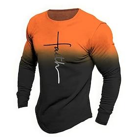 Men's Bible Graphic Letter Faith T Shirt Long Sleeve T shirt 3D Print Crew Neck Shirt Fashion Designer Casual Sports Outdoor Holiday Going out Blue Orange Brow