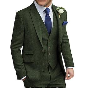 Grün/Schwarz/Marineblau Herren-Tweed-Hochzeitsanzug, Vintage-Retro, dreiteilig, einfarbig, maßgeschneiderte Passform, einreihig, zwei Knöpfe, 2024