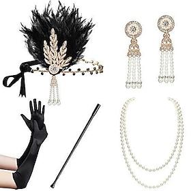 Vintage 1920s The Great Gatsby Flapper Headband Accessories Set Charleston Feather Fancy Dress Women's Masquerade Festival Adults' Gloves Headband All Seasons
