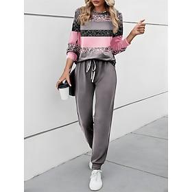 Women's 2 Pieces Sweatshirt Tracksuits Active Daily Tracksuit Pants Sets Joggers Pants Trousers Long Sleeve Round Neck Color Block Drawstring Print Outdoor Cas