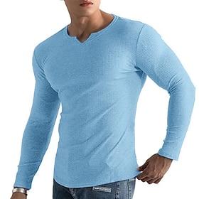 Men's T Shirt Muscle Shirt Ribbed Knit tee Tee Top Long Sleeve V Neck Summer Plain Pit Strip Fashion Designer Basic Knitting Vacation Street Going out Blue Bla