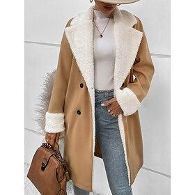 Women's Coat Warm Breathable Outdoor Casual Daily Wear Button Double Breasted Turndown Fashion Daily Modern Solid Color Regular Fit Outerwear Long Sleeve Fall