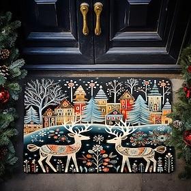 Reindeers Doormat Floor Mats Washable Rugs Kitchen Mat Scandinavian Folk Art Non-Slip Oil Proof Rug Indoor Outdoor Mat Bedroom Decor Bathroom Mat Entrance Rug