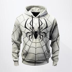 Men's Graphic Spiders Spider web Hoodie Hoodies Sweatshirt Fashion Daily Basic Casual Long Sleeve Hooded Vacation Sports Outdoor Holiday Streetwear White Red L