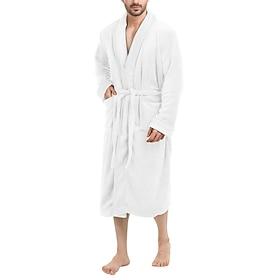 Men's Pajamas Robe Bathrobe Bath Gown Plain Stylish Casual Comfort Home Daily Bed Flannel Comfort Warm Lapel Long Sleeve Pocket Belt Included Fall Winter Black