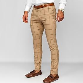 Men's Trousers Chinos Chino Pants Pocket Plaid Comfort Breathable Outdoor Daily Going out Fashion Casual Dark Khaki Black
