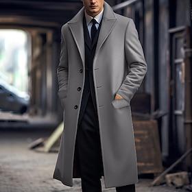 Men's Winter Coat Overcoat Long Trench Coat Outdoor Daily Wear Fall Winter Polyester Thermal Warm Outerwear Clothing Apparel Fashion Streetwear Plain Lapel Si