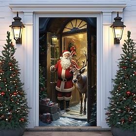 kerstdeurversieringen kerstman rendier deurbekleding deurtapijt deurgordijn decoratie kerstachtergrond deurbanner voor voordeur feestversiering benodigdheden