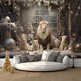 Lion Family Hanging Tapestry Wall Art Large Tapestry Mural Decor Photograph Backdrop Blanket Curtain Home Bedroom Living Room Decoration