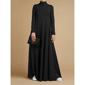 Dame Svart kjole Lang kjole Maxikjole Lomme Daglig Feriereise Mote Grunnleggende Høy krage Langermet Svart Rosa Blå Farge