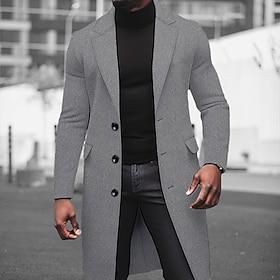 Men's Winter Coat Overcoat Long Trench Coat Outdoor Daily Wear Fall  Winter Polyester Thermal Warm Windproof Outerwear Clothing Apparel Fashion Streetwear Plai
