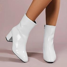 Damen Stiefel Übergrössen Go-Go-Stiefel Stiefel mit Absatz Outdoor Täglich Feste Farbe Stiefeletten Stiefeletten Winter Blockabsatz Spitze Zehe Elegant Plüsch