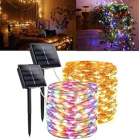 Outdoor Solar String Lights, Solar Powered Fairy Lights With 8 Modes Waterproof Decoration Copper Wire Lights For Patio Yard Trees Wedding Party