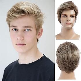 Men Short Blonde Wigs Short Layered Mixed Blonde Wig Synthetic Replacement Costume Halloween Natural Hair Wigs