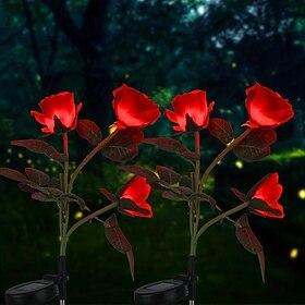 Solar Garden Rose Lights, Realistic LED Rose Flower Cemetery Decorations Stake Lights for Garden, Courtyard, Yard And Grave Decorative, Waterproof (Red, With 3