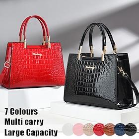 Women's Black Crocodile Pattern Leather Handbag Elegant Tote Bag with Top Handles and Crossbody Strap Perfect for Office, Business, and Formal Occasions