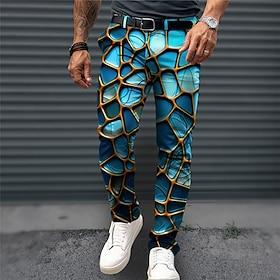 Optical Illusion Business Casual Men's 3D Print Dress Pants Pants Trousers Outdoor Daily Wear Streetwear Polyester Blue Orange Green S M L Medium Waist Elastic
