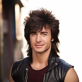 Mullet wig Adult Funny Wigs for Men Pop Rock Wig Joe Dirt Wig for 70s 80s Wig Brown Halloween Wigs