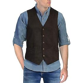 Retro Vintage Vest Waistcoat West Cowboy Solid Color V Neck Fancy Dress Men's Bachelorette Party Adults' Vest