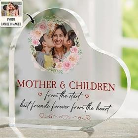 Personalized Photo Plaque Heart Shaped Acrylic - Mother And Children Custom Photo - Mother's Day Personalized Photo Gifts For Mother Mom Mama Grandma