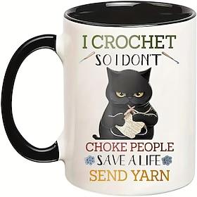 1pc ik haak zodat ik mensen niet stik, beker breien koffiemok halloween zwarte kat cadeaus voor kattenliefhebbers feestcadeau vakantie cadeau kerstcadeau