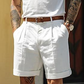 Men's Shorts Linen Shorts Dress Shorts Summer Shorts Pleated Shorts Pocket Pleats Straight Leg Plain Comfort Breathable Short Casual Daily Holiday Fashion Desi