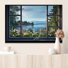 Landscape Wall Art Canvas False Window Spring Scenery Prints and Posters Pictures Decorative Fabric Painting For Living Room Pictures No Frame