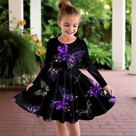 Girls' 3D Butterfly Dress Long Sleeve 3D Print Spring Fall Vacation Sports  Outdoor Daily Cute Casual Beautiful Kids 3-12 Years Casual Dress A Line Dress Above