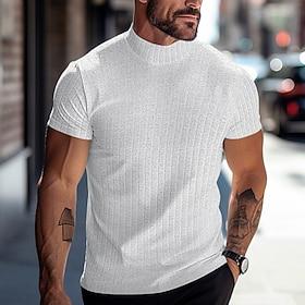 Men's T Shirt Muscle Shirt Ribbed Knit tee Tee Top Short Sleeves Turtleneck Summer Plain Pit Strip Fashion Designer Basic Slim Fit Vacation Street Going out Gr