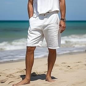 Men's Shorts Linen Shorts Dress Shorts Summer Shorts Pocket Buttons Straight Leg Plain Comfort Breathable Short Casual Daily Holiday Fashion Designer White Sky
