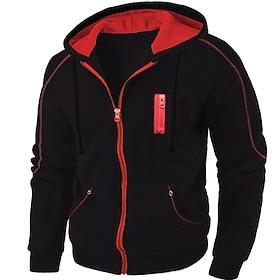 Men's Full Zip Hoodie Jacket Tactical Black Red Navy Blue Dark Gray Hooded Plain Pocket Daily Streetwear Sports Outdoor Hot Stamping Designer Basic Casual Spr
