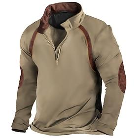 Men's Zip Sweatshirt Tactical Navy Blue Brown Green Gray Standing Collar Color Block Sports Outdoor Daily Holiday Streetwear Basic Casual Spring Fall Clothi