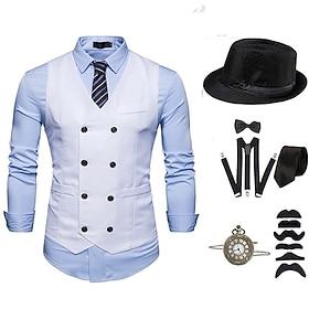 Retro Vintage Roaring 20s 1920s Outfits Suits  Blazers The Great Gatsby Gentleman Fancy Dress Men's Halloween Casual Daily Party / Cocktail Adults' Hat Tie Sus
