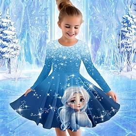 Girls' 3D Cartoon Princess Dress Long Sleeve 3D Print Spring Fall Vacation Sports  Outdoor Daily Cute Casual Beautiful Kids 3-12 Years Casual Dress A Line Dres